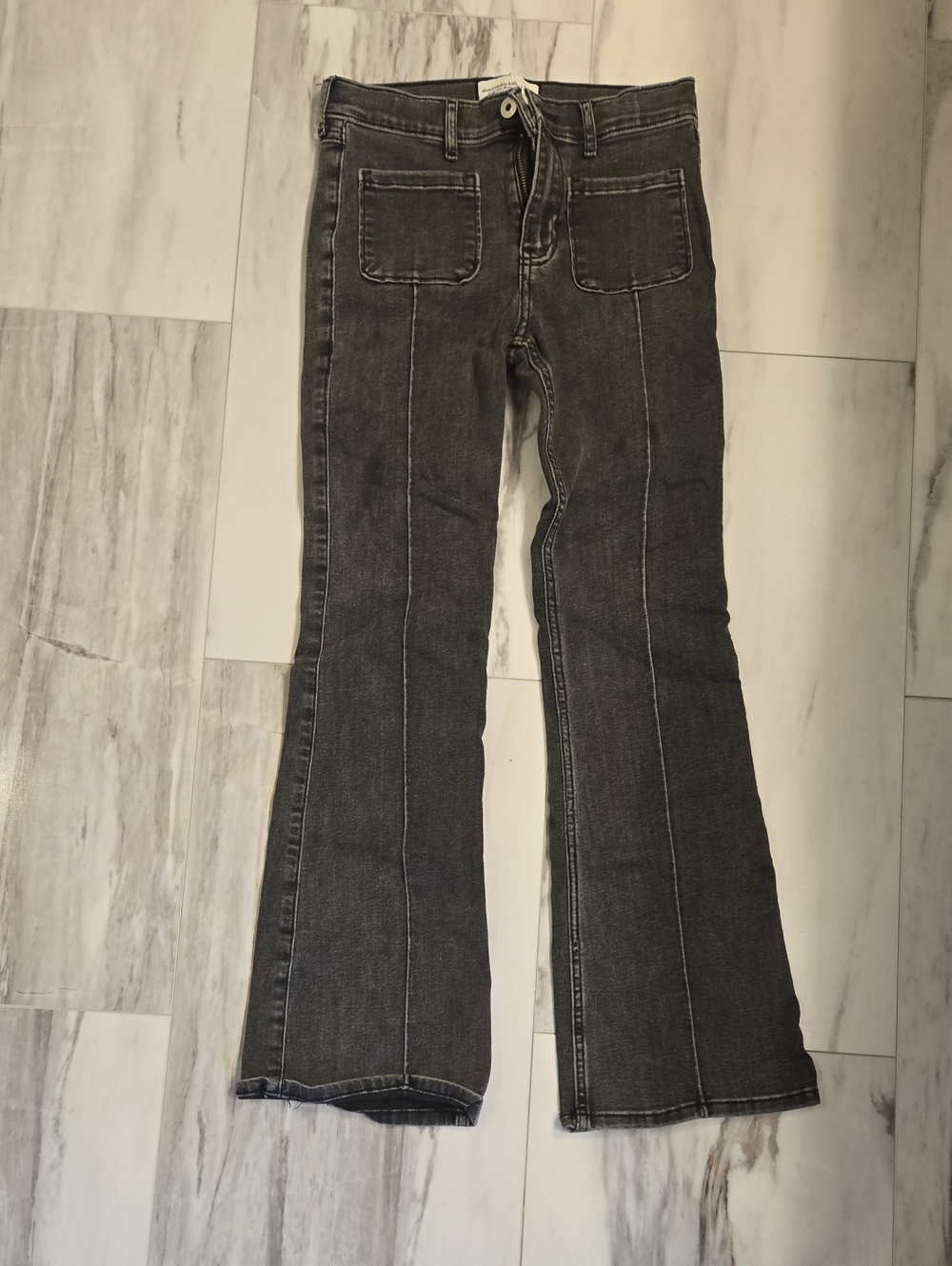 Abercrombue Kids Dark Gray / Black High Rise Flare Jeans w/ Front Patch Pockets